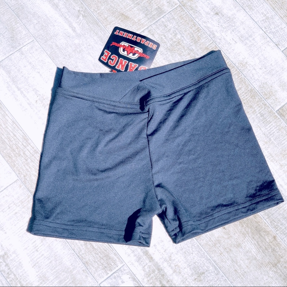 VINTAGE DEADSTOCK 90s BLACK V WAIST DANCE SHORTS L
